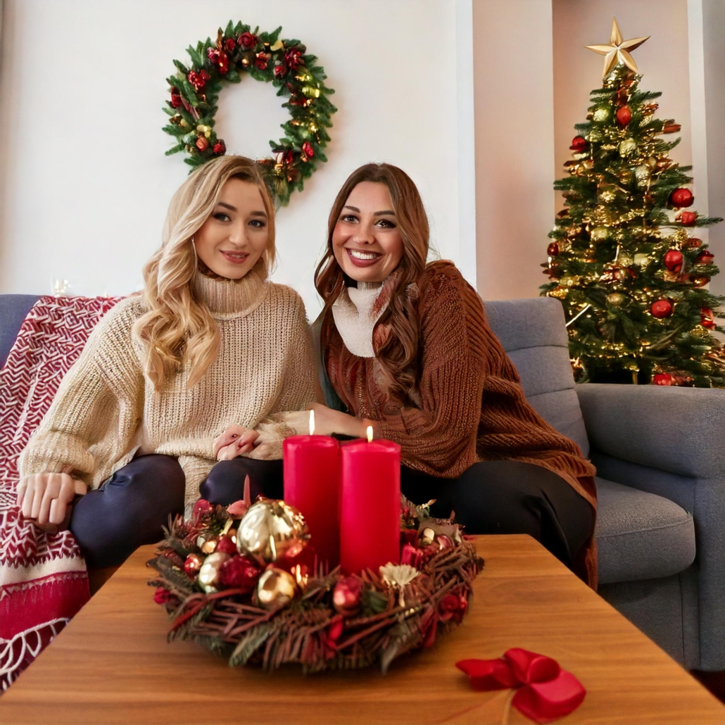 Handgefertigter Adventskranz mit roten Kerzen und Tannengrün von Blumen Meister Düsseldorf Handgefertigter Adventskranz mit roten Kerzen und Tannengrün von Blumen Meister Düsseldorf